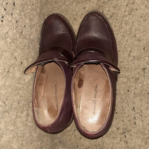 MAUD FRIZON-Deep Purple Leather/Patent-Rubber Heels-Loafers-Sz 38-Excellent - Picture 7 of 8
